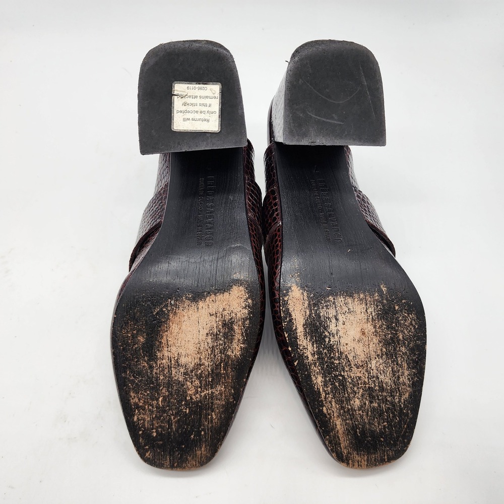 Freda Salvador Croc Embossed Heeled Mules Womens 7 Brown Leather Spain - Picture 10 of 11